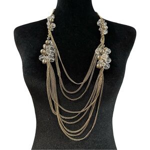 Multi Strand Necklace Layered Chain Beaded Accents Adjustable Length